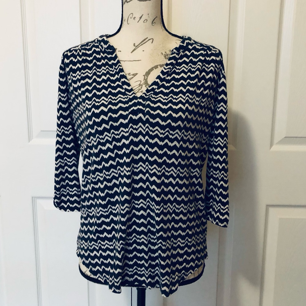Navy and White Chevron Women's Top